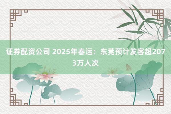 证券配资公司 2025年春运：东莞预计发客超2073万人次