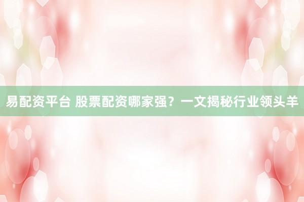 易配资平台 股票配资哪家强？一文揭秘行业领头羊